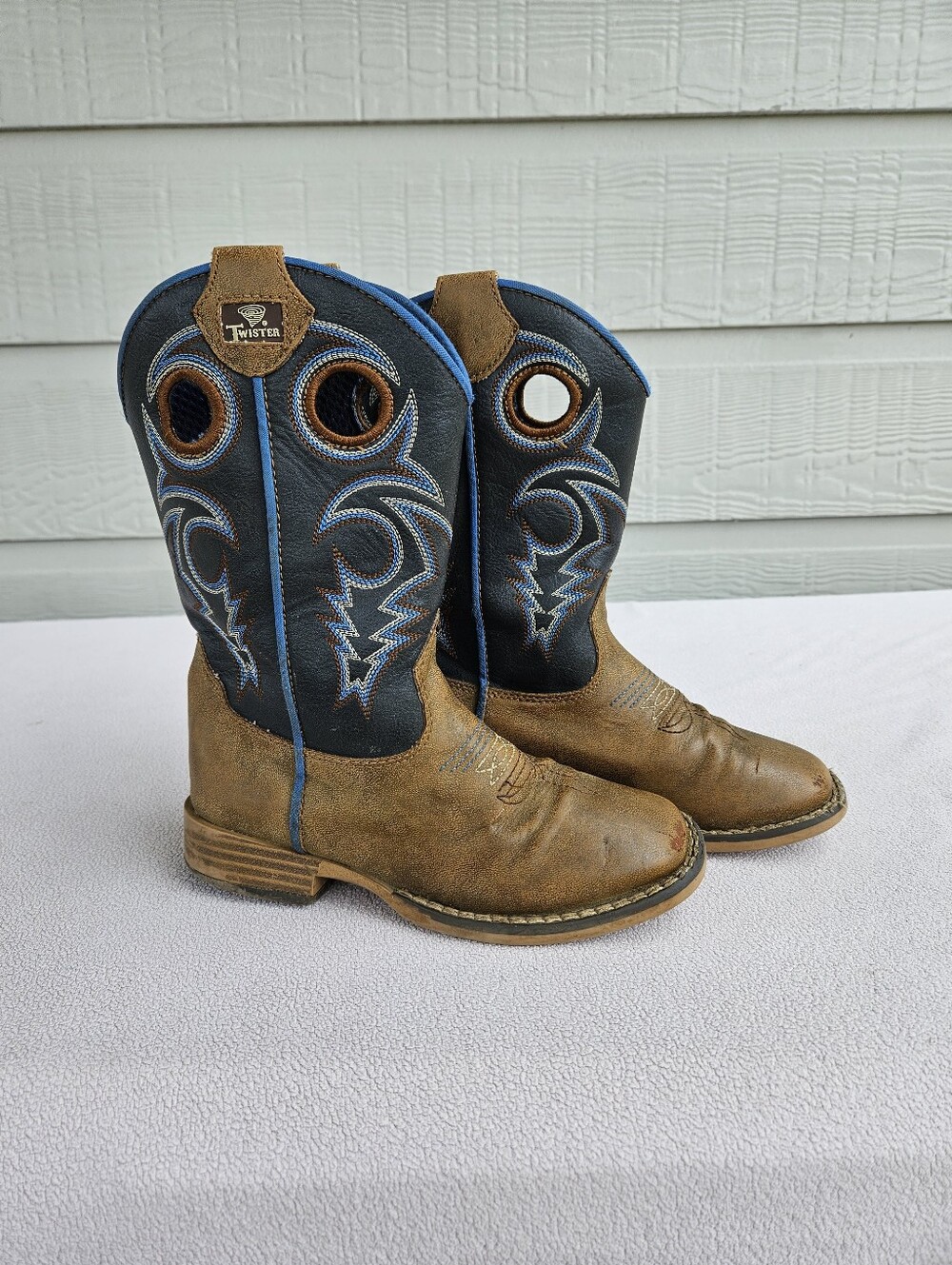 Twister Ben Western Cowboy Boot Boys Toddler SZ 11 Brown Blue Square Toe Rodeo